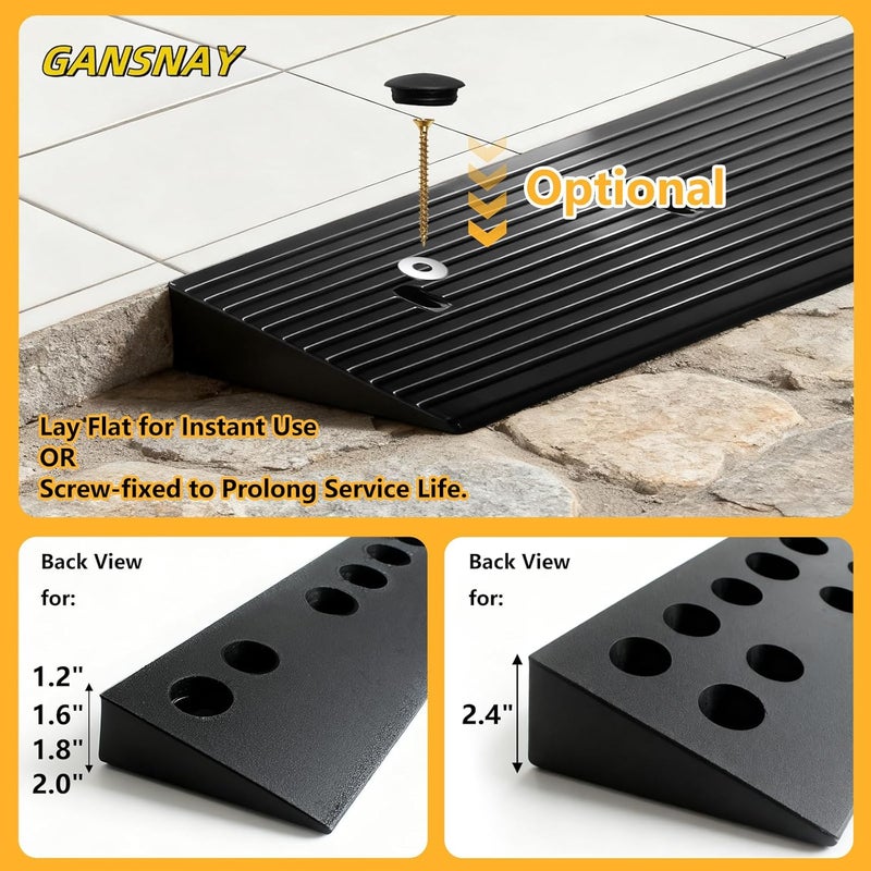 GANSNAY 1.2" Rise Rubber Ramp Threshold Ramps with Pre-Set Holes& Plugs, Longer Size 5000lbs Capacity, Non-Slip& Cuttable- for Doorways, Driveways, Warehouse, Patio, Shed- 1.2" Rise(39.3"×4.7") - Image 3